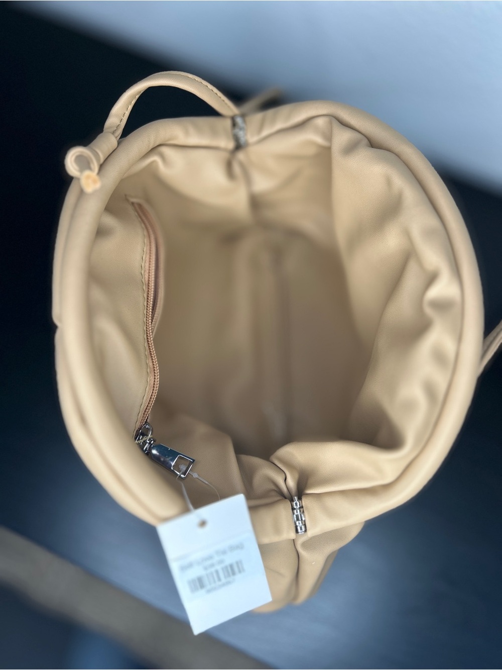 Women's Beige Crossbody Shoulder Bag - Soft Gathered Design - Picture 3 of 4